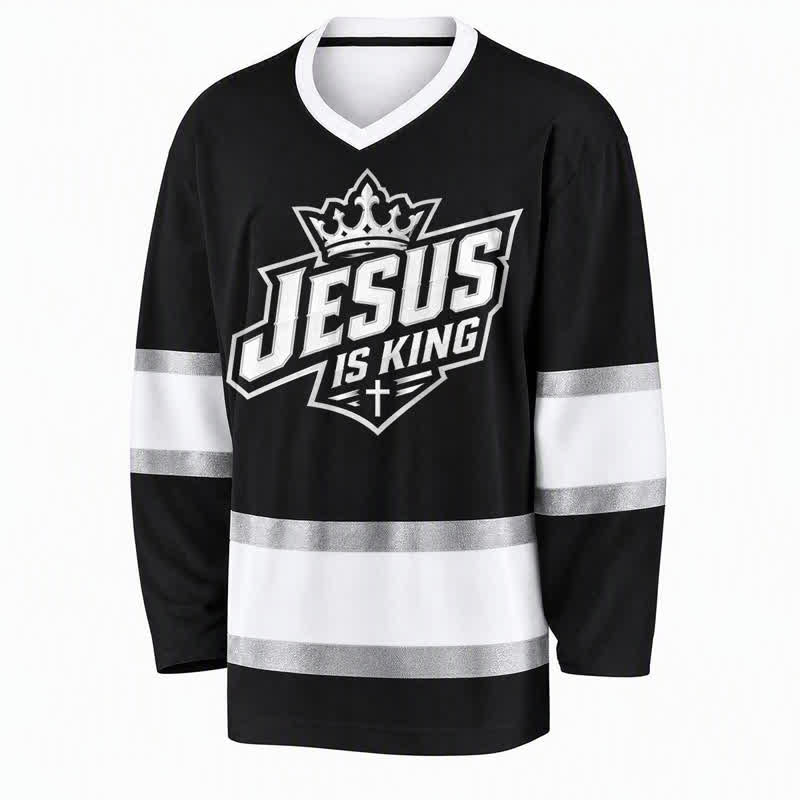 Christianartworkshop Maglia da hockey streetwear nera Jesus Is King - image 1