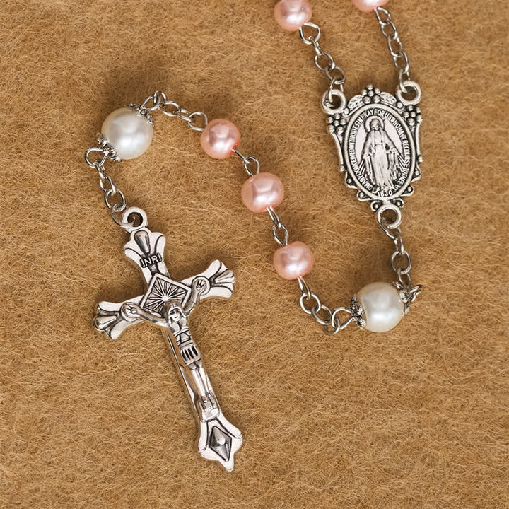 Christianartworkshop Elegante cofanetto porta rosario della Madonna in lega e perle: segno di incrollabile protezione celeste. - image 8