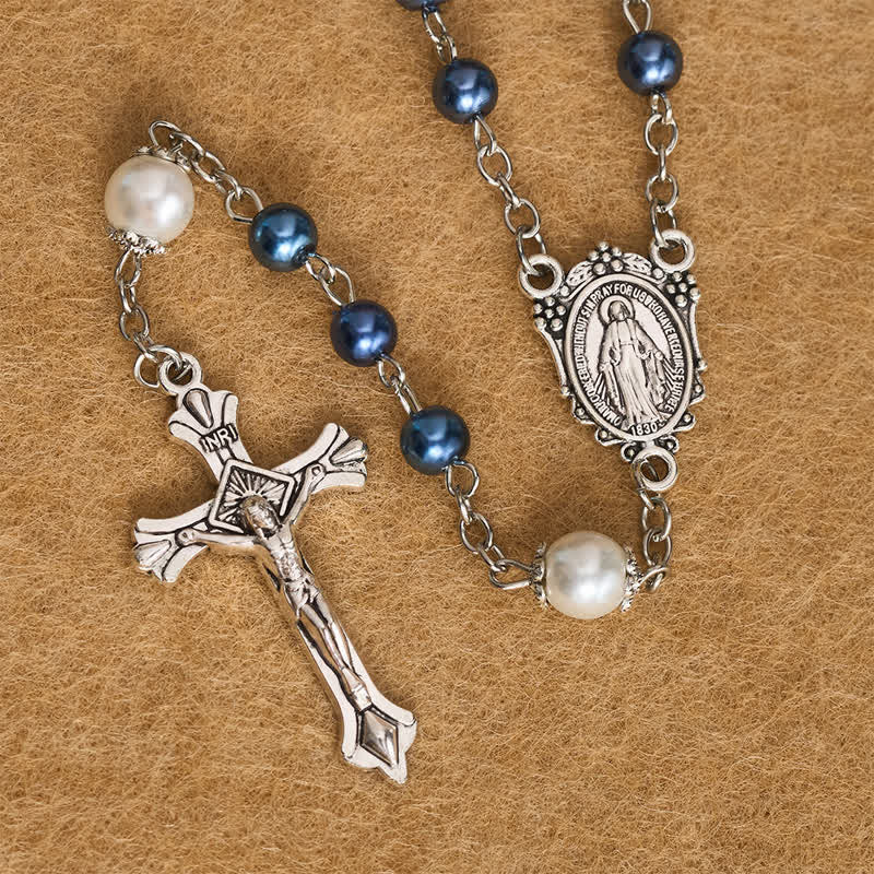 Christianartworkshop Elegante cofanetto porta rosario della Madonna in lega e perle: segno di incrollabile protezione celeste. - image 4