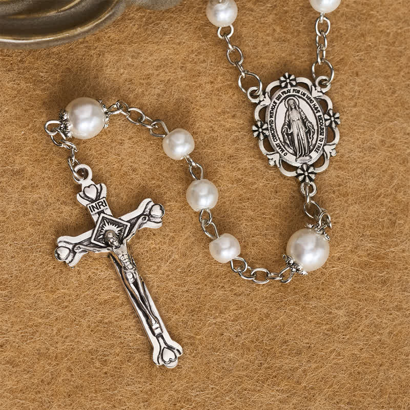 Christianartworkshop Elegante cofanetto porta rosario della Madonna in lega e perle: segno di incrollabile protezione celeste. - image 12