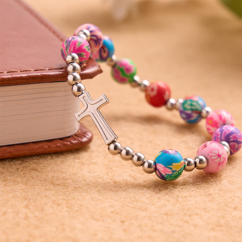 Christianartworkshop Bracciale con motivo floreale, croce e Spirito Santo: portatore di una dolce e divina protezione. - image 3