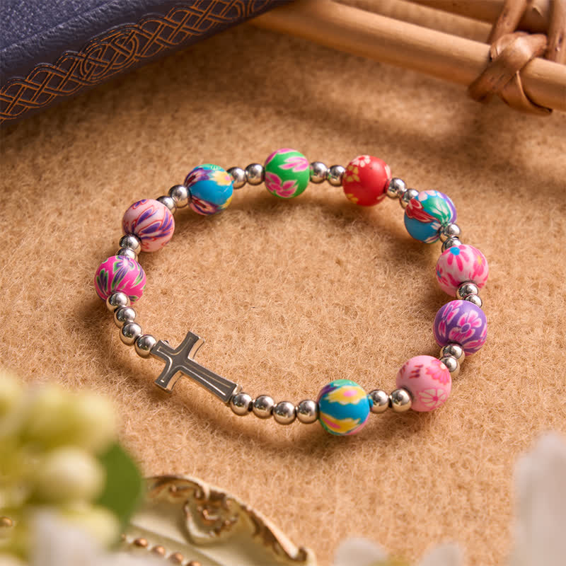 Christianartworkshop Bracciale con motivo floreale, croce e Spirito Santo: portatore di una dolce e divina protezione. - image 4