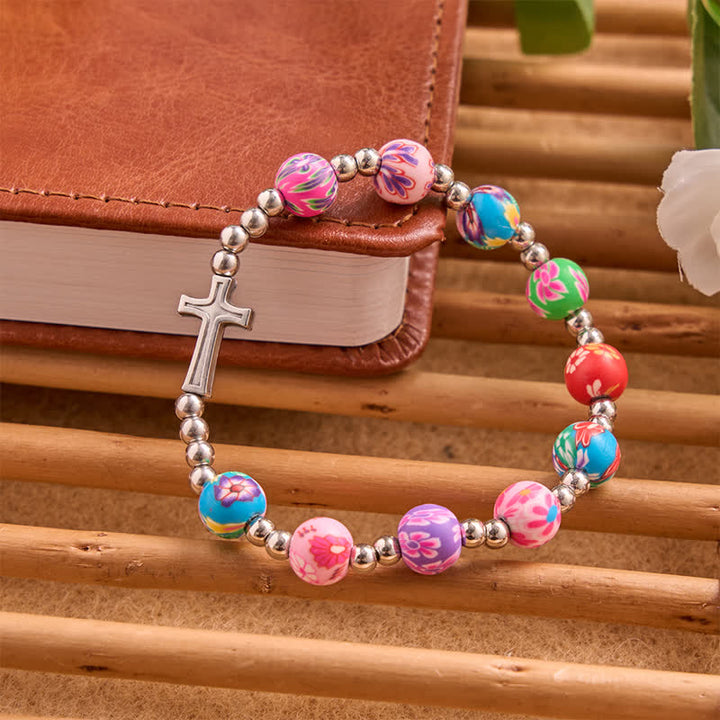 Christianartworkshop Bracciale con motivo floreale, croce e Spirito Santo: portatore di una dolce e divina protezione. - image 5