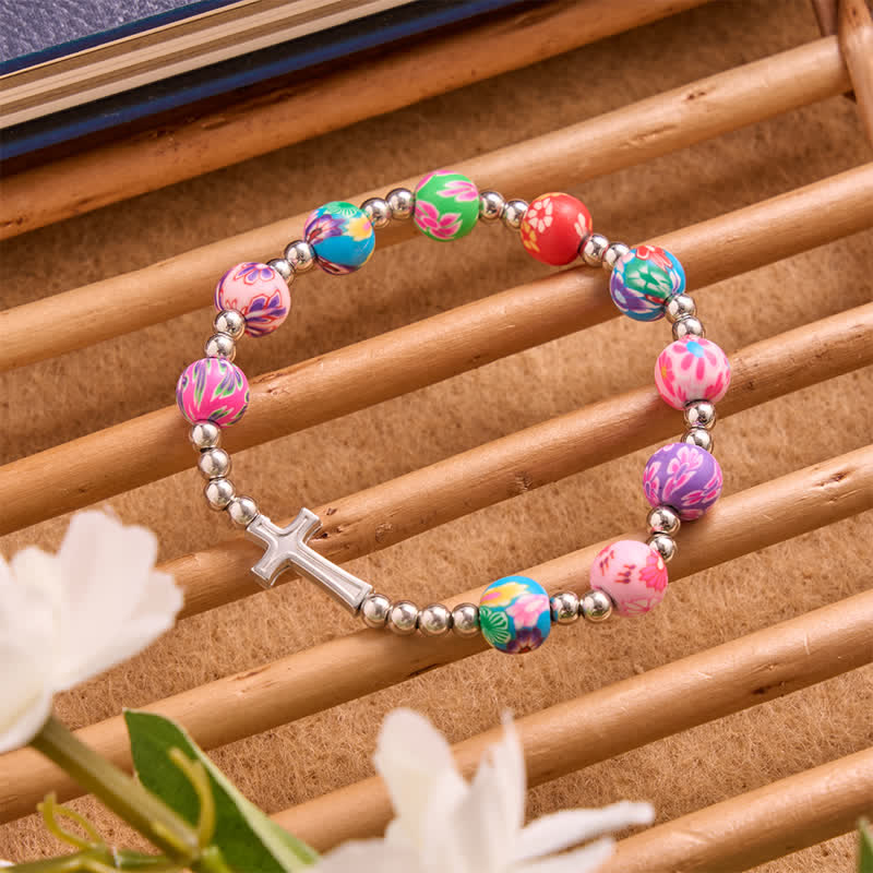Christianartworkshop Bracciale con motivo floreale, croce e Spirito Santo: portatore di una dolce e divina protezione. - Attraverso - image 1