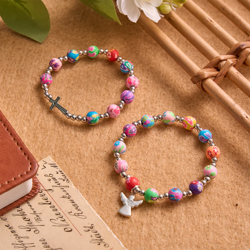 Christianartworkshop Bracciale con motivo floreale, croce e Spirito Santo: portatore di una dolce e divina protezione. - image 0