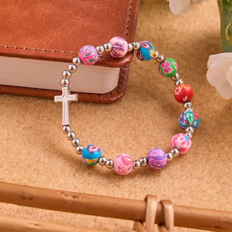 Christianartworkshop Bracciale con motivo floreale, croce e Spirito Santo: portatore di una dolce e divina protezione. - image 2