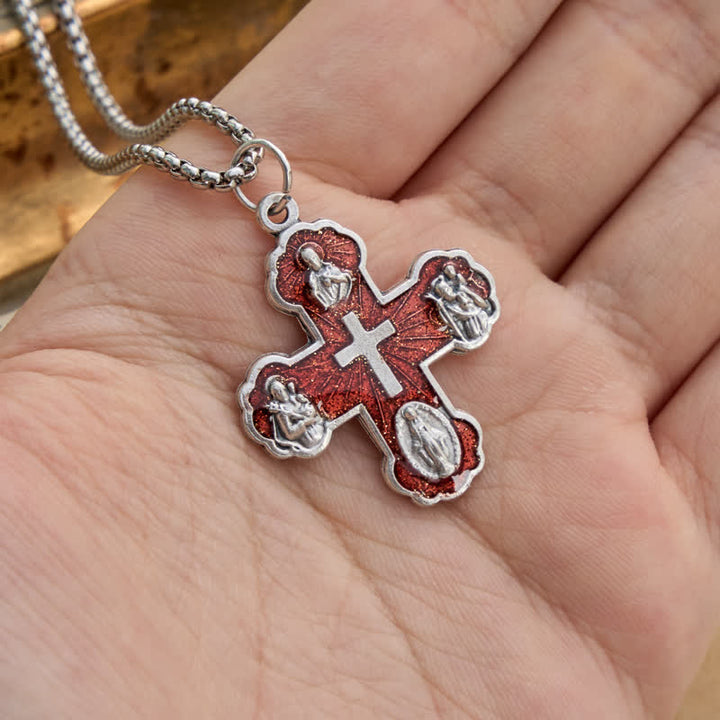 Christianartworkshop Collana con catena a maglie e croci a quattro ritratti sacri: simbolo di dolce protezione celeste - image 6