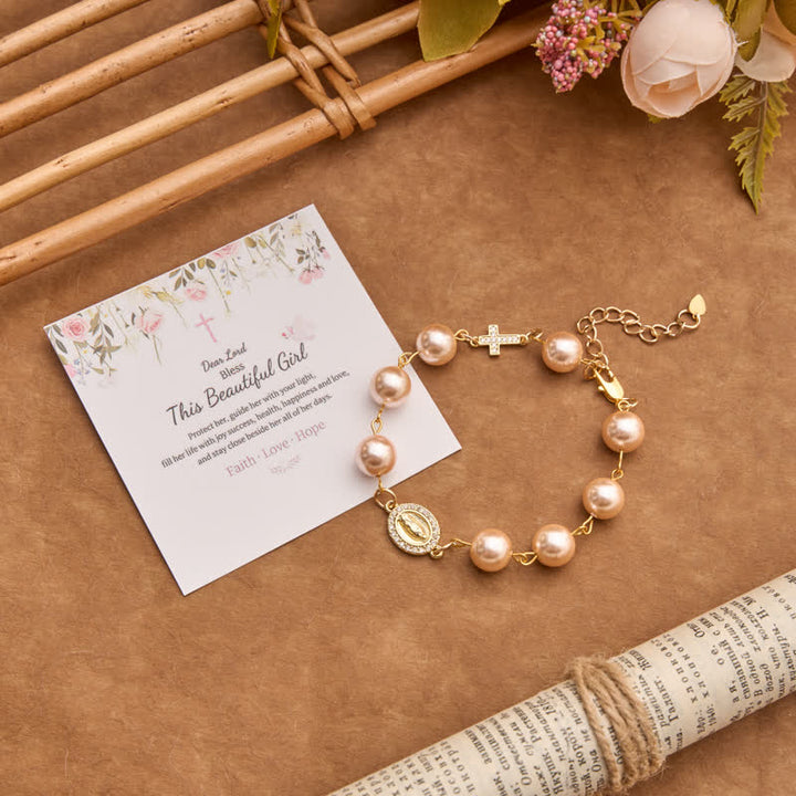 Christianartworkshop Bracciale di perle con crocifisso e ciondolo della Madonna: segno di eterna grazia divina - Nostra Signora e Crocifisso F - image 9