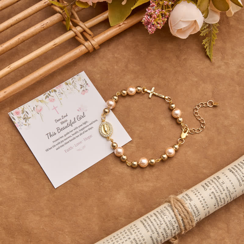 Christianartworkshop Bracciale di perle con crocifisso e ciondolo della Madonna: segno di eterna grazia divina - Nostra Signora e Crocifisso D - image 7
