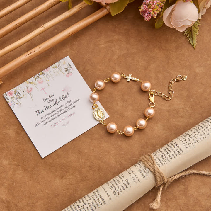 Christianartworkshop Bracciale di perle con crocifisso e ciondolo della Madonna: segno di eterna grazia divina - Nostra Signora e la Croce B - image 5
