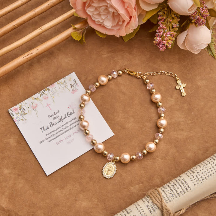 Christianartworkshop Bracciale di perle con crocifisso e ciondolo della Madonna: segno di eterna grazia divina - Nostra Signora e Crocifisso E - image 8