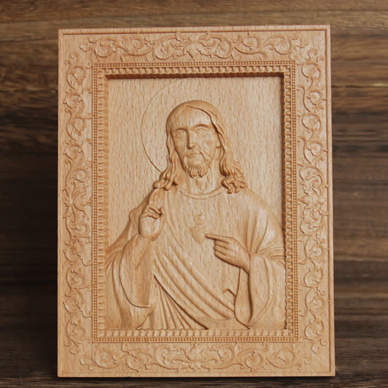 Christianartworkshop Icona intagliata in legno di faggio con bordo decorato raffigurante la Madonna e Gesù: segno di dolce consolazione divina. - Gesù - image 0