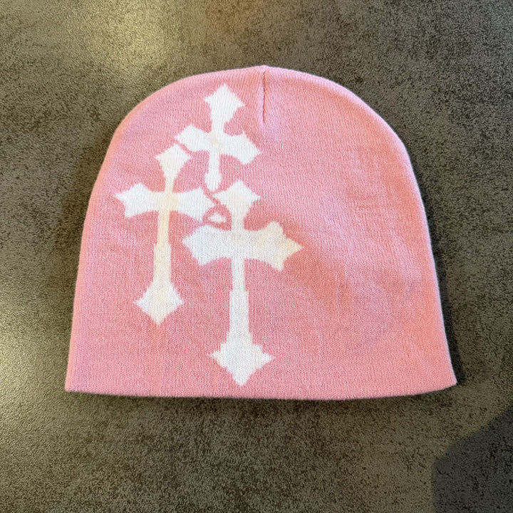 Christianartworkshop Berretto in maglia jacquard Triple Cross: emblema di una grazia celeste senza tempo. - Rosa - image 10