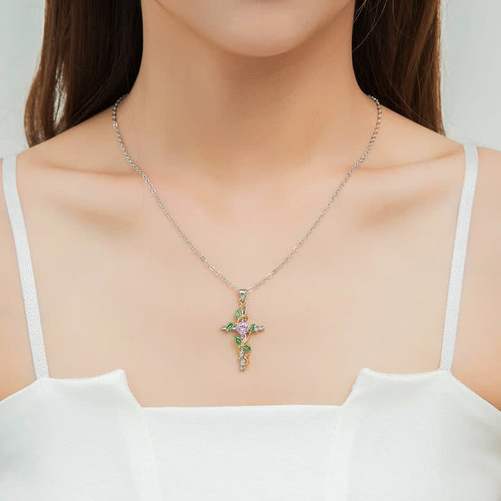 Christianartworkshop Collana con catena a croce di vite ispirata alla natura: simbolo di un rifugio celeste radicato. - image 1