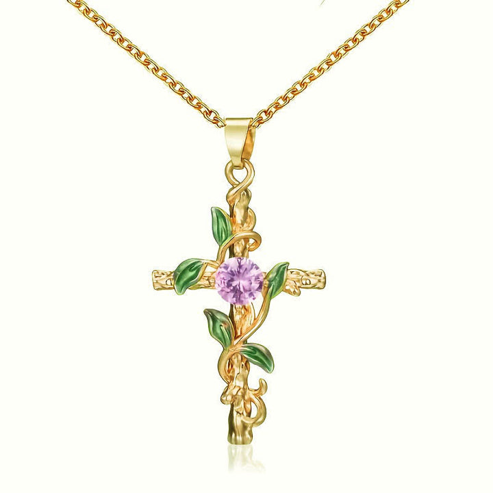 Christianartworkshop Collana con catena a croce di vite ispirata alla natura: simbolo di un rifugio celeste radicato. - D'oro - image 6