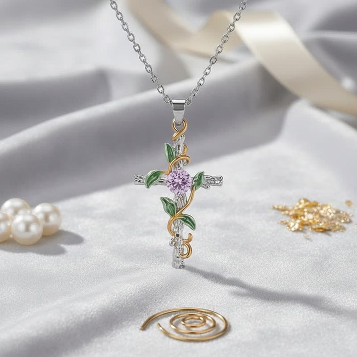 Christianartworkshop Collana con catena a croce di vite ispirata alla natura: simbolo di un rifugio celeste radicato. - Argento - image 4