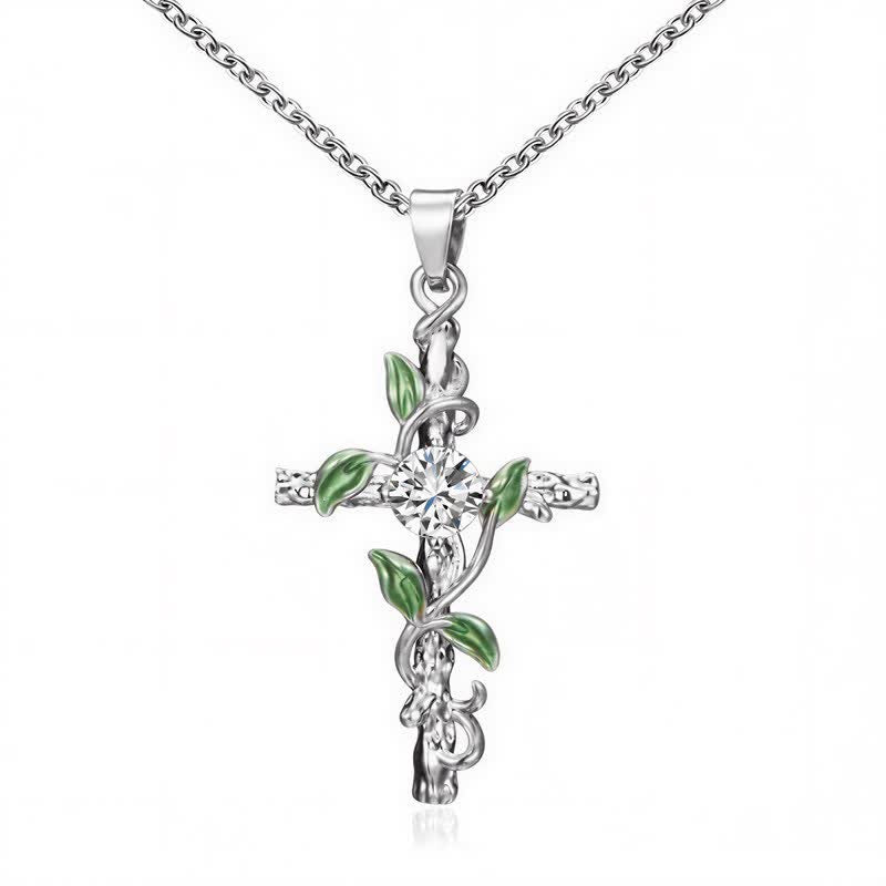 Christianartworkshop Collana con catena a croce di vite ispirata alla natura: simbolo di un rifugio celeste radicato. - image 5