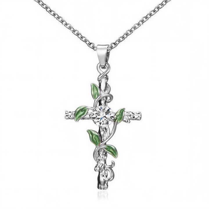 Christianartworkshop Collana con catena a croce di vite ispirata alla natura: simbolo di un rifugio celeste radicato. - image 5