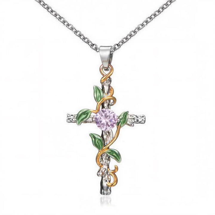 Christianartworkshop Collana con catena a croce di vite ispirata alla natura: simbolo di un rifugio celeste radicato. - Oro e argento - image 3