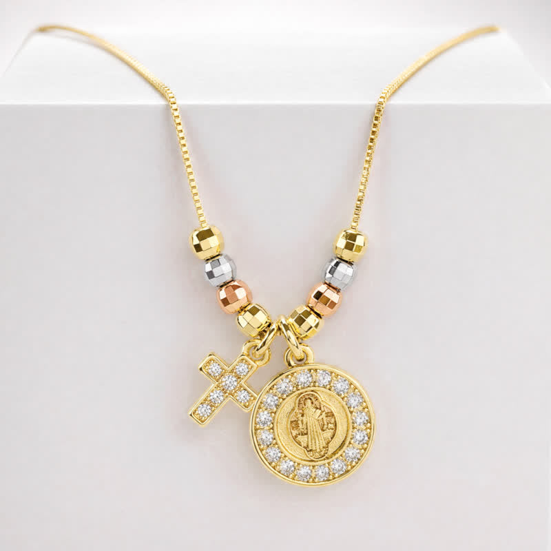 Christianartworkshop Collana con ciondolo a croce di San Benedetto con perline miste: segno di eterna sacra protezione - San Benedetto e la Croce - image 0