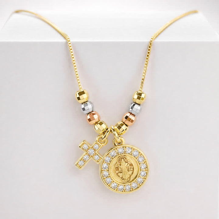 Christianartworkshop Collana con ciondolo a croce di San Benedetto con perline miste: segno di eterna sacra protezione - San Benedetto e la Croce - image 0