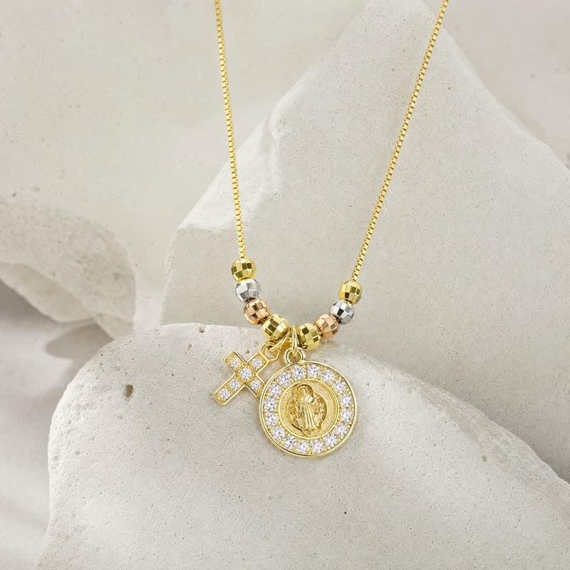 Christianartworkshop Collana con ciondolo a croce di San Benedetto con perline miste: segno di eterna sacra protezione - image 3
