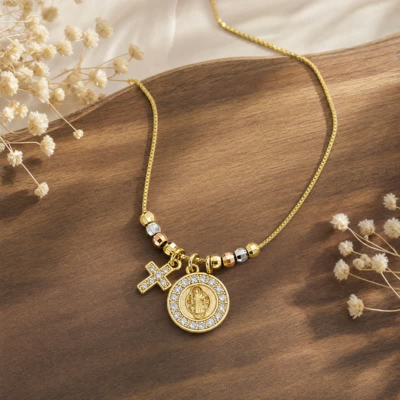 Christianartworkshop Collana con ciondolo a croce di San Benedetto con perline miste: segno di eterna sacra protezione - image 4