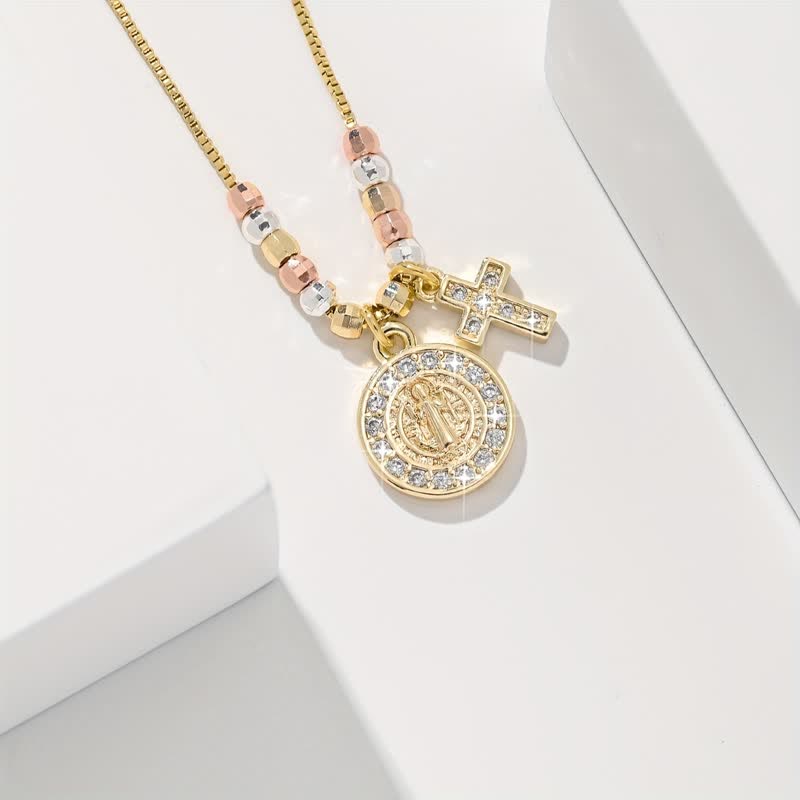 Christianartworkshop Collana con ciondolo a croce di San Benedetto con perline miste: segno di eterna sacra protezione - image 6