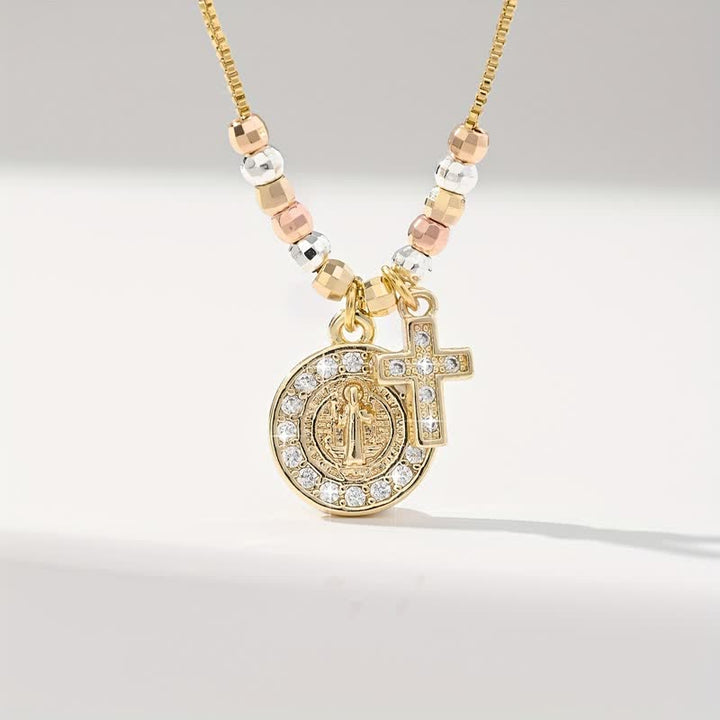 Christianartworkshop Collana con ciondolo a croce di San Benedetto con perline miste: segno di eterna sacra protezione - image 8
