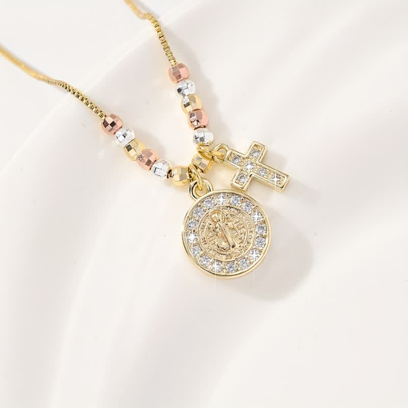 Christianartworkshop Collana con ciondolo a croce di San Benedetto con perline miste: segno di eterna sacra protezione - image 7