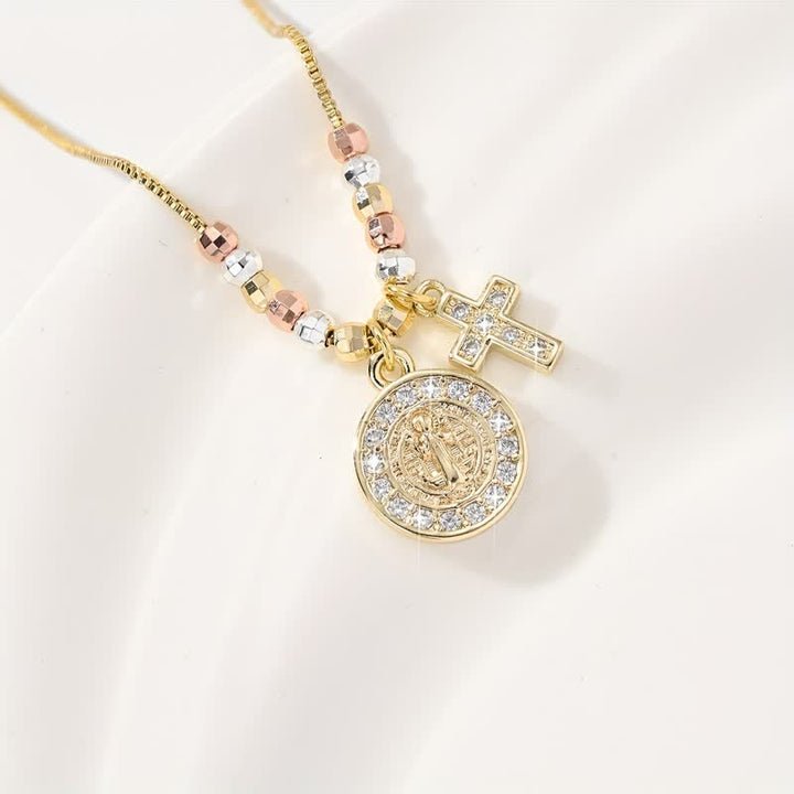 Christianartworkshop Collana con ciondolo a croce di San Benedetto con perline miste: segno di eterna sacra protezione - image 7