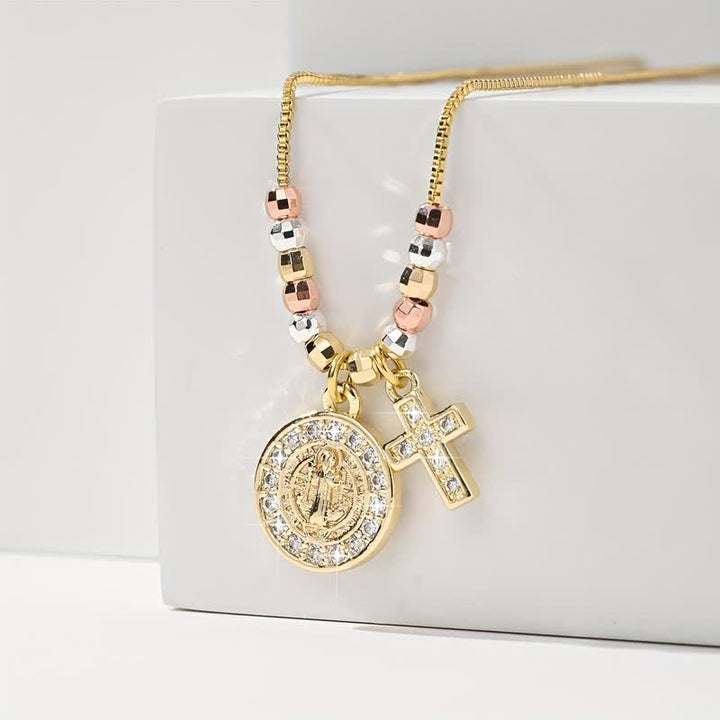 Christianartworkshop Collana con ciondolo a croce di San Benedetto con perline miste: segno di eterna sacra protezione - image 9