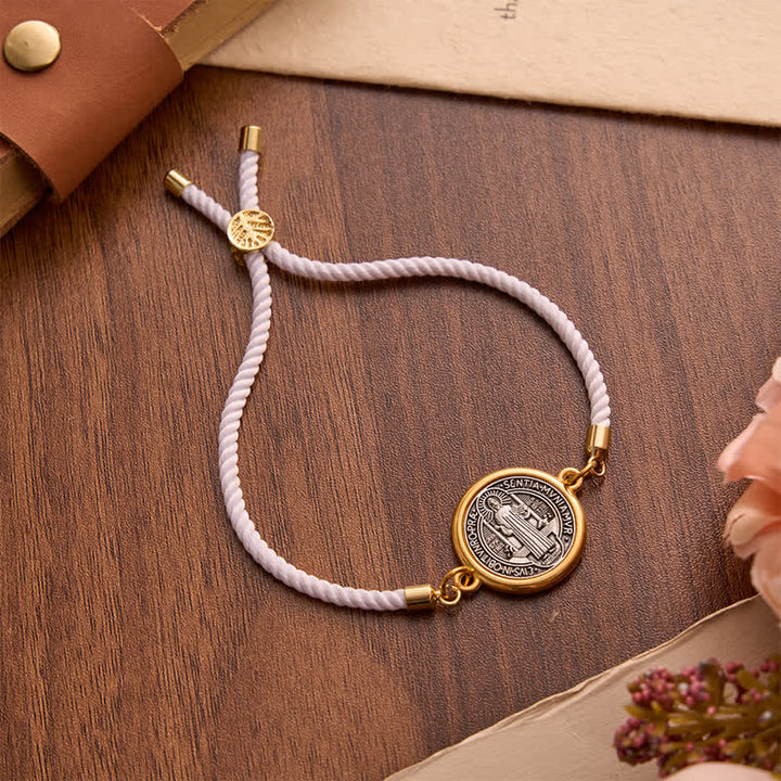 Christianartworkshop Braccialetto di San Benedetto con cordino intrecciato regolabile: emblema di incrollabile protezione celeste. - Bianco - image 7