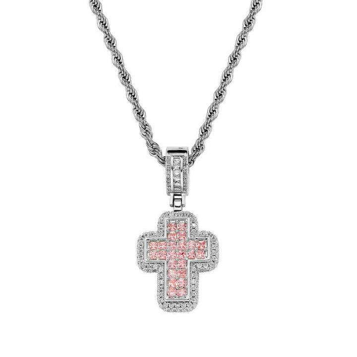 Christianartworkshop Collana con croce a blocco quadrato con gemma incastonata: simbolo di gloriosa fortezza celeste. - Argento - Rosa - image 8