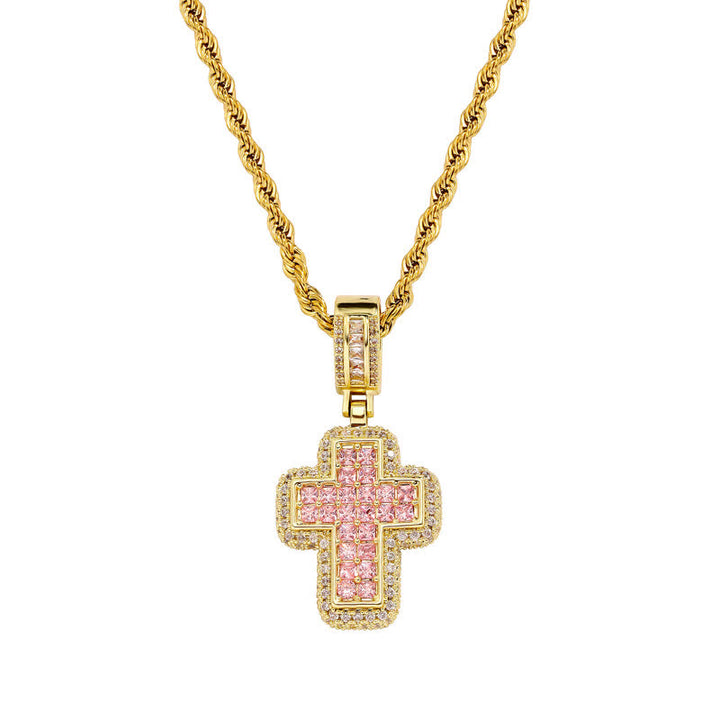 Christianartworkshop Collana con croce a blocco quadrato con gemma incastonata: simbolo di gloriosa fortezza celeste. - D'oro - Rosa - image 9