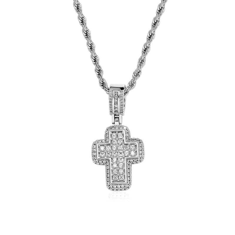 Christianartworkshop Collana con croce a blocco quadrato con gemma incastonata: simbolo di gloriosa fortezza celeste. - Argento - Argento - image 6
