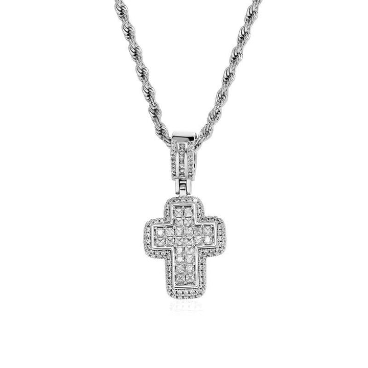 Christianartworkshop Collana con croce a blocco quadrato con gemma incastonata: simbolo di gloriosa fortezza celeste. - Argento - Argento - image 6