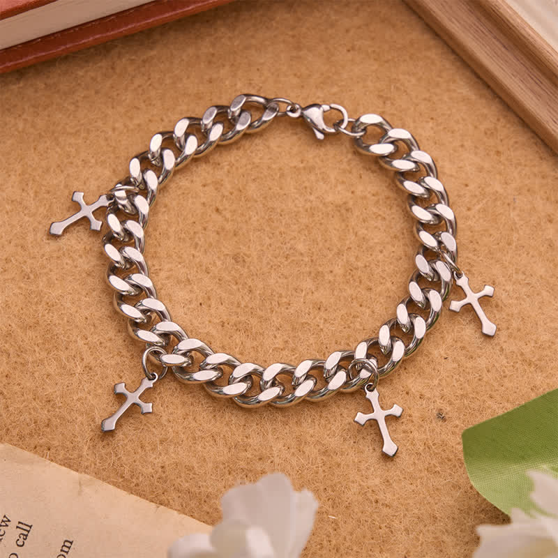 Christianartworkshop Bracciale cubano liscio e massiccio con croci multiple: segno di eterna benevolenza celeste. - Croce A - image 3