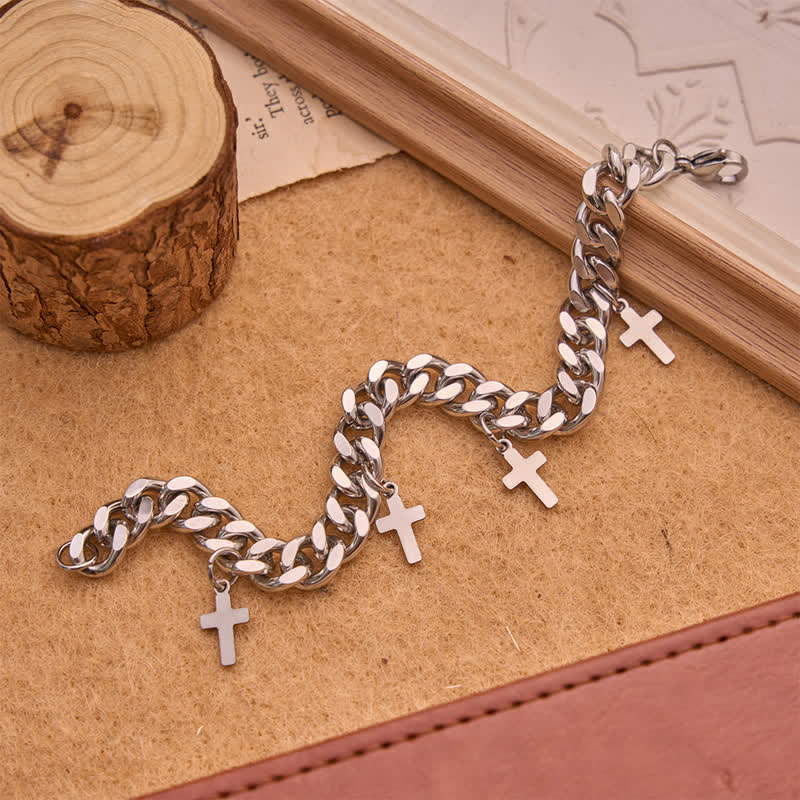 Christianartworkshop Bracciale cubano liscio e massiccio con croci multiple: segno di eterna benevolenza celeste. - image 6
