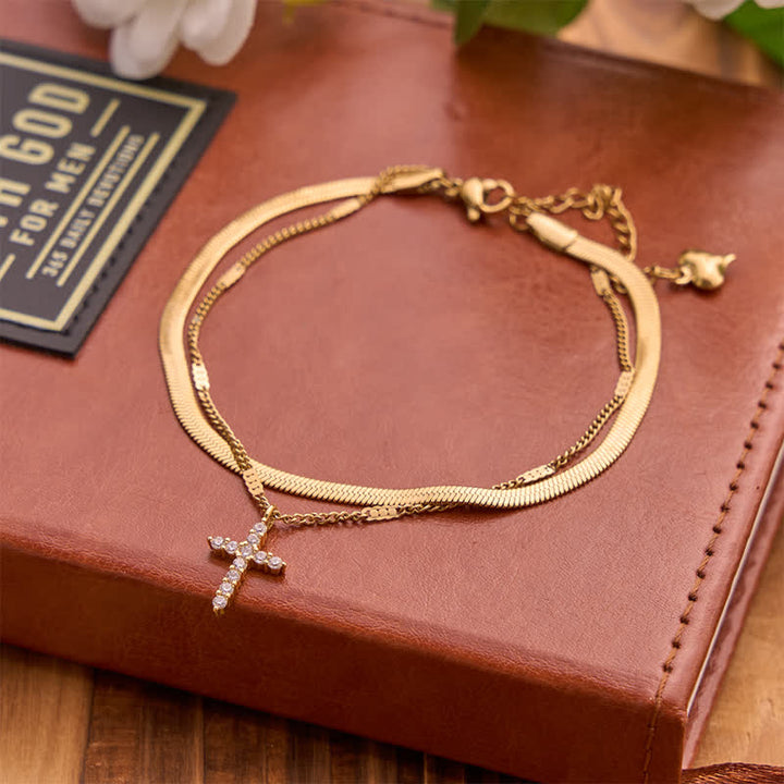 Christianartworkshop Elegante bracciale a doppia catena con croce impilabile: simbolo di quiete e divino conforto. - image 1