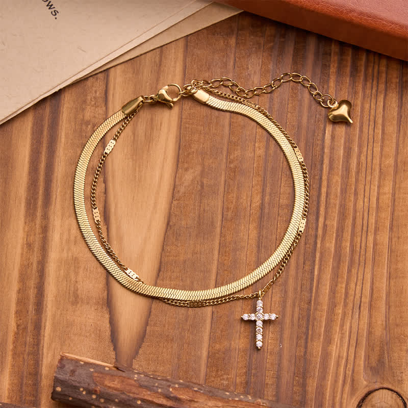 Christianartworkshop Elegante bracciale a doppia catena con croce impilabile: simbolo di quiete e divino conforto. - image 2