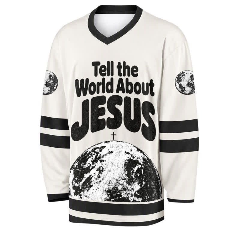 Christianartworkshop Racconta al mondo di Gesù Maglia da hockey bianca e nera - image 1
