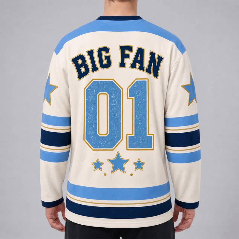 Christianartworkshop Maglia da hockey a maniche lunghe blu "Big Jesus Fan Star". - image 4