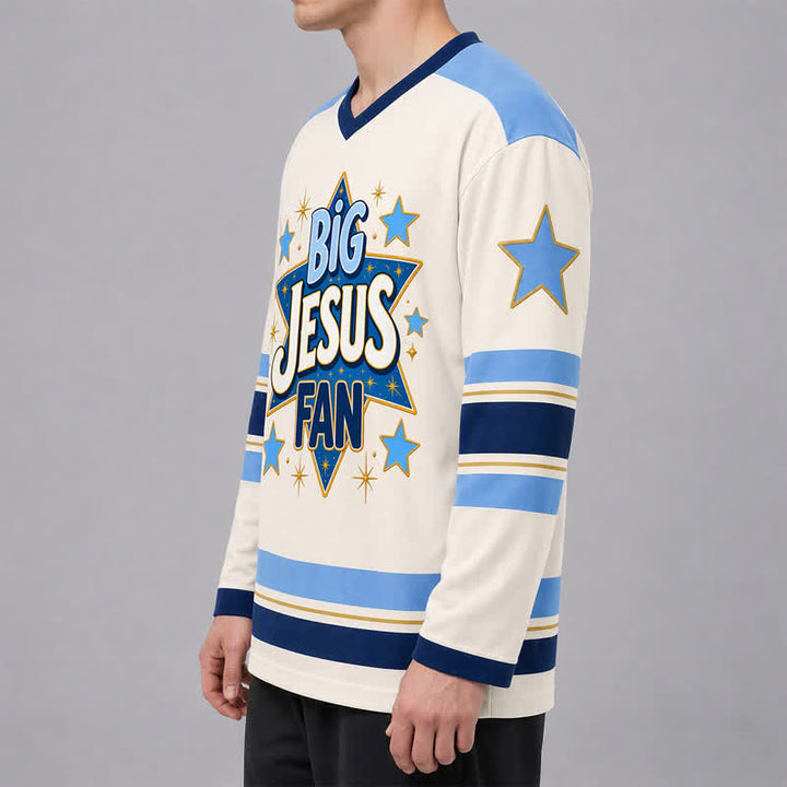Christianartworkshop Maglia da hockey a maniche lunghe blu "Big Jesus Fan Star". - image 6