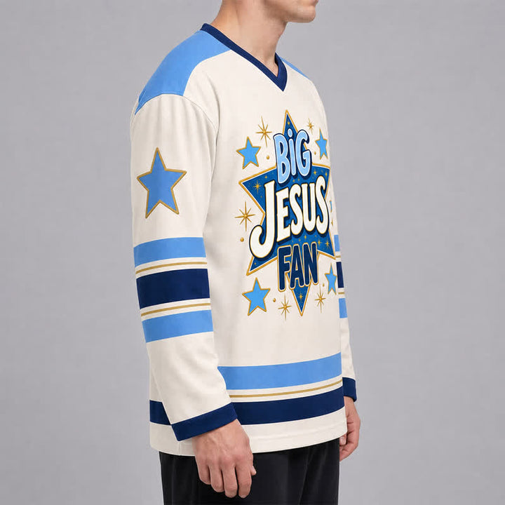Christianartworkshop Maglia da hockey a maniche lunghe blu "Big Jesus Fan Star". - image 5