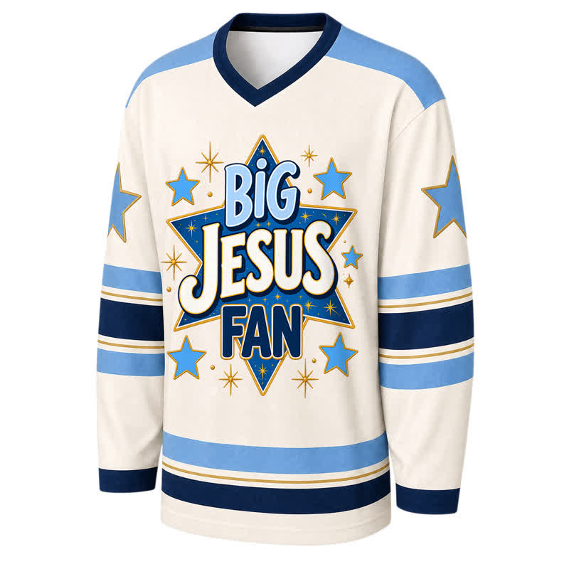 Christianartworkshop Maglia da hockey a maniche lunghe blu "Big Jesus Fan Star". - image 1