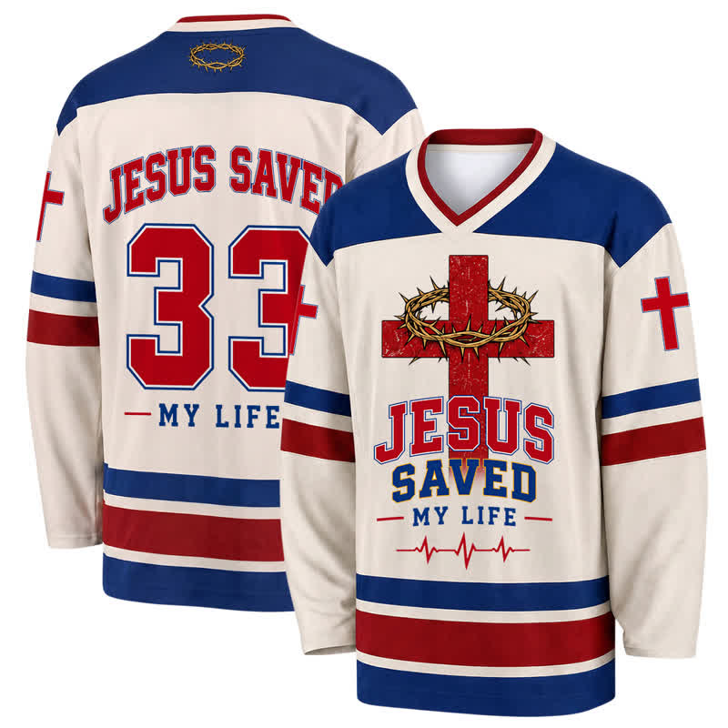 Christianartworkshop Maglia da hockey vintage a righe con la scritta "Jesus Saved My Life" - 5XL - image 0