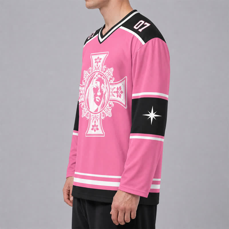 Christianartworkshop Dio ti benedica Maglia da hockey a maniche lunghe con croce rosa - image 6