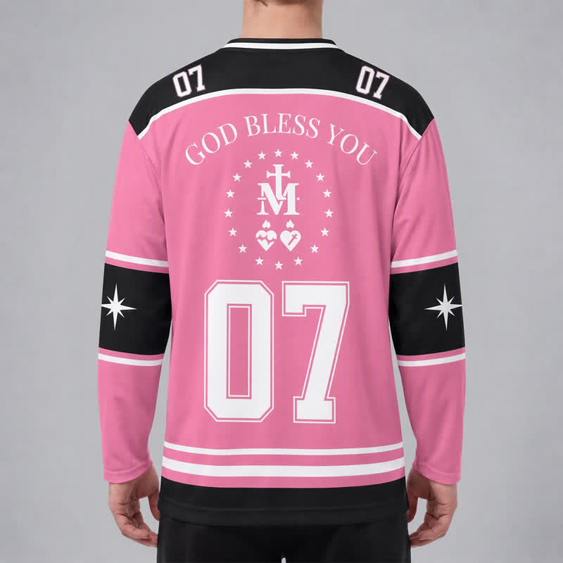 Christianartworkshop Dio ti benedica Maglia da hockey a maniche lunghe con croce rosa - image 4