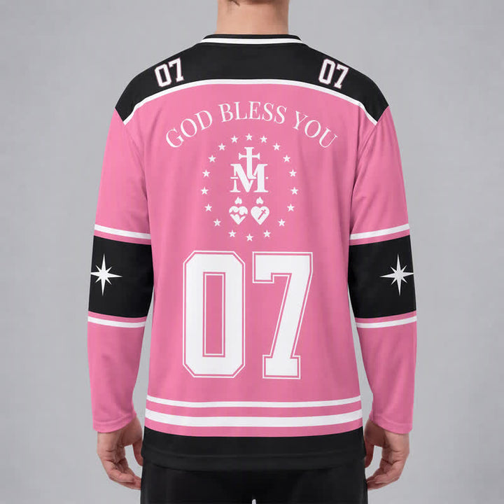 Christianartworkshop Dio ti benedica Maglia da hockey a maniche lunghe con croce rosa - image 4